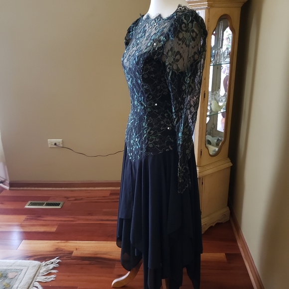 CASADEI | BLACK SEQUIN HANDKERCHIEF HEM MIDI DRESS - Picture 6 of 15